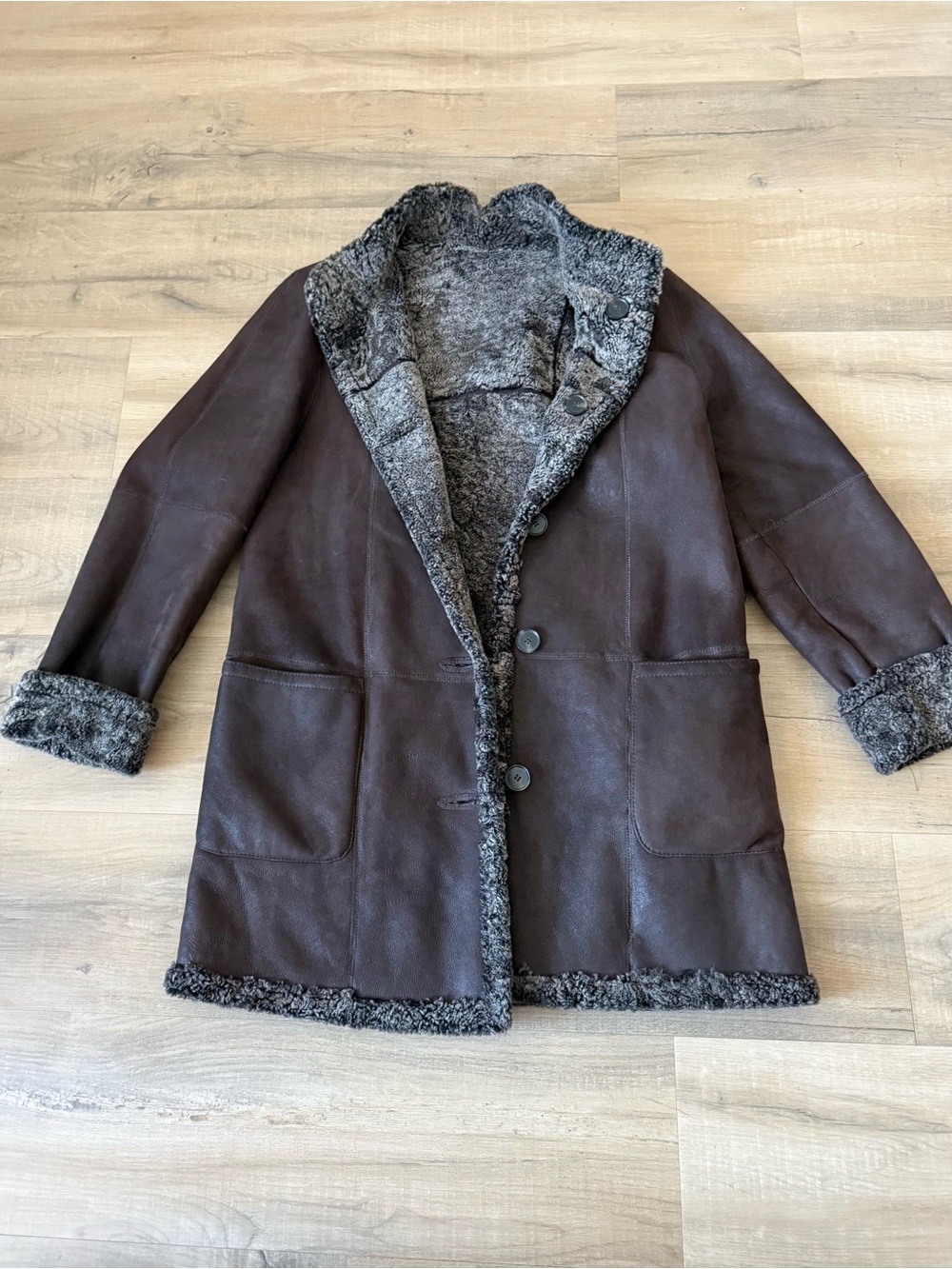 Vintage 90s Dominic Bellissimo Brown Reversible Shearling Coat - Small / Medium - Picture 3 of 8